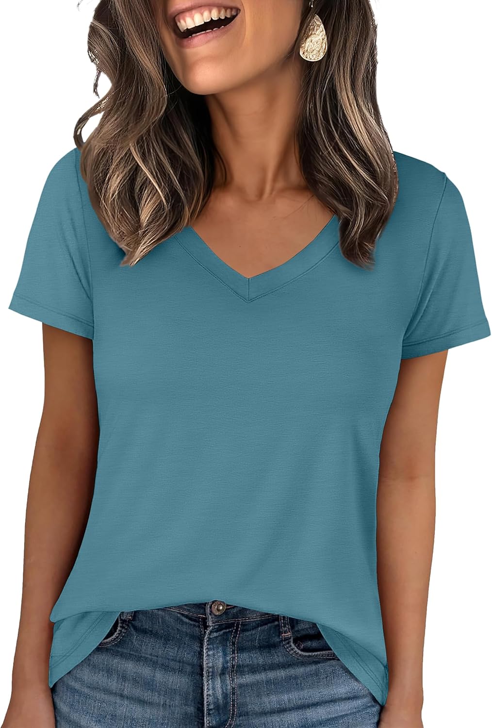 🌸Spring Sale 50% OFF👕Fashion Loose Solid Color Short Sleeve Top