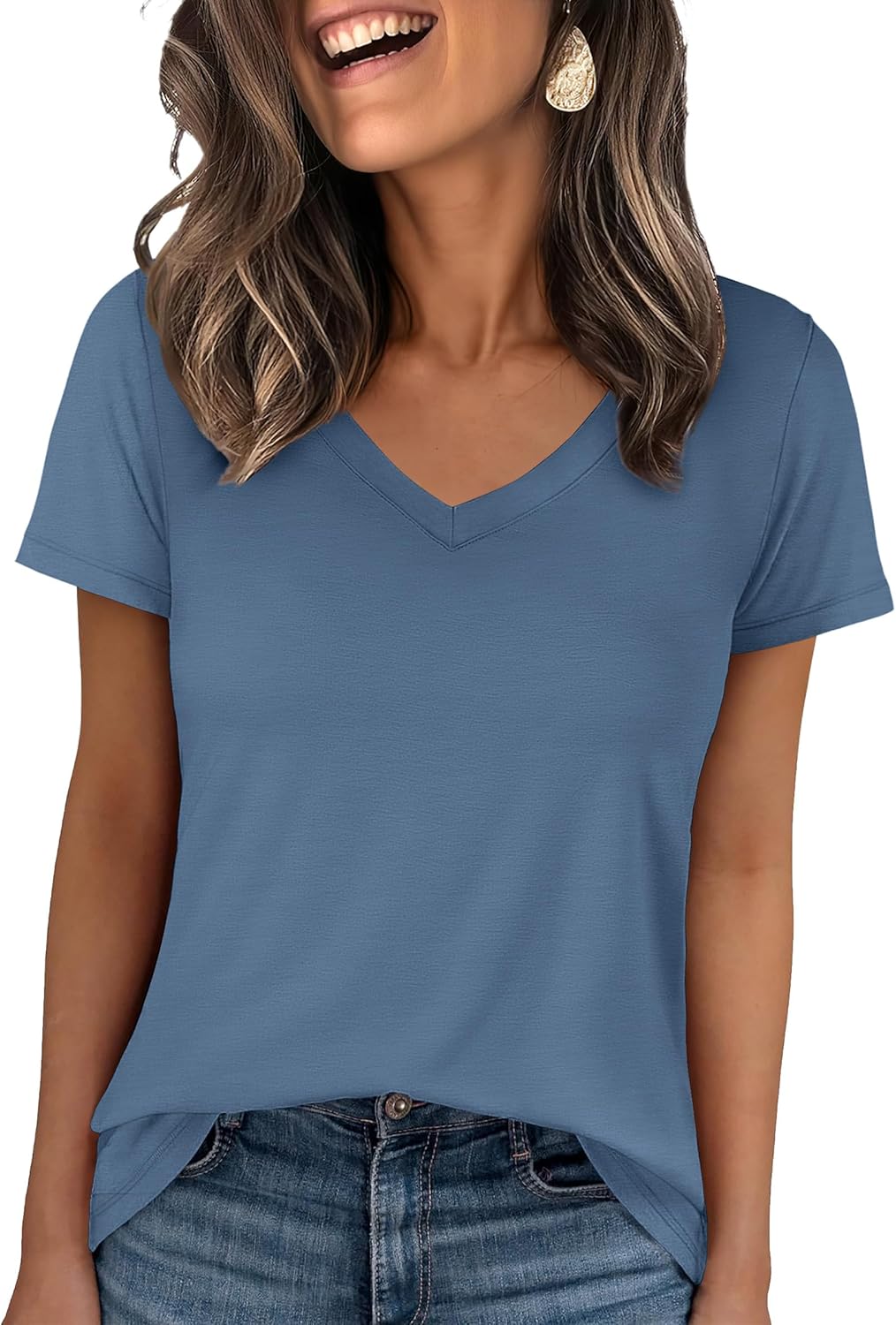 🌸Spring Sale 50% OFF👕Fashion Loose Solid Color Short Sleeve Top