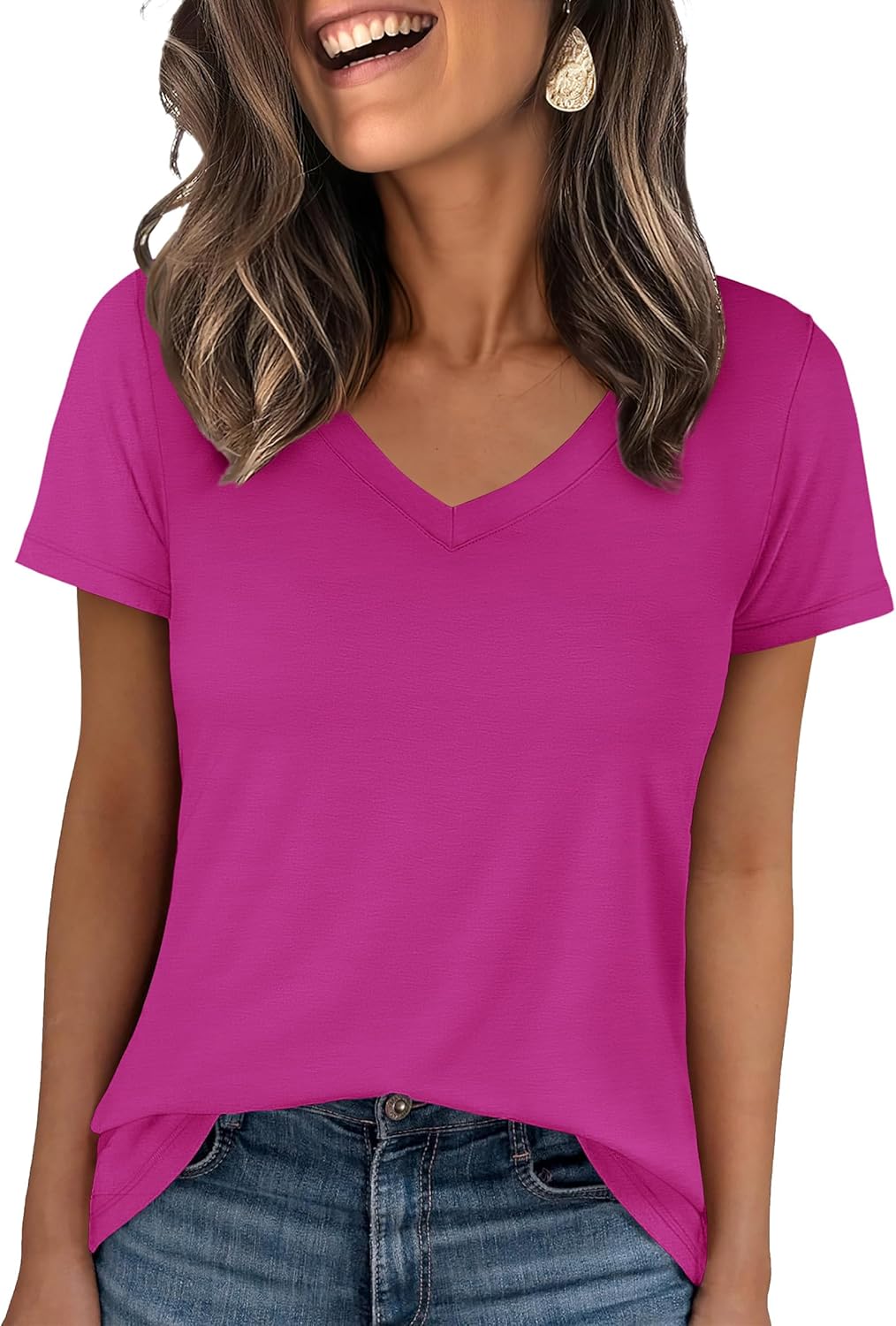 🌸Spring Sale 50% OFF👕Fashion Loose Solid Color Short Sleeve Top