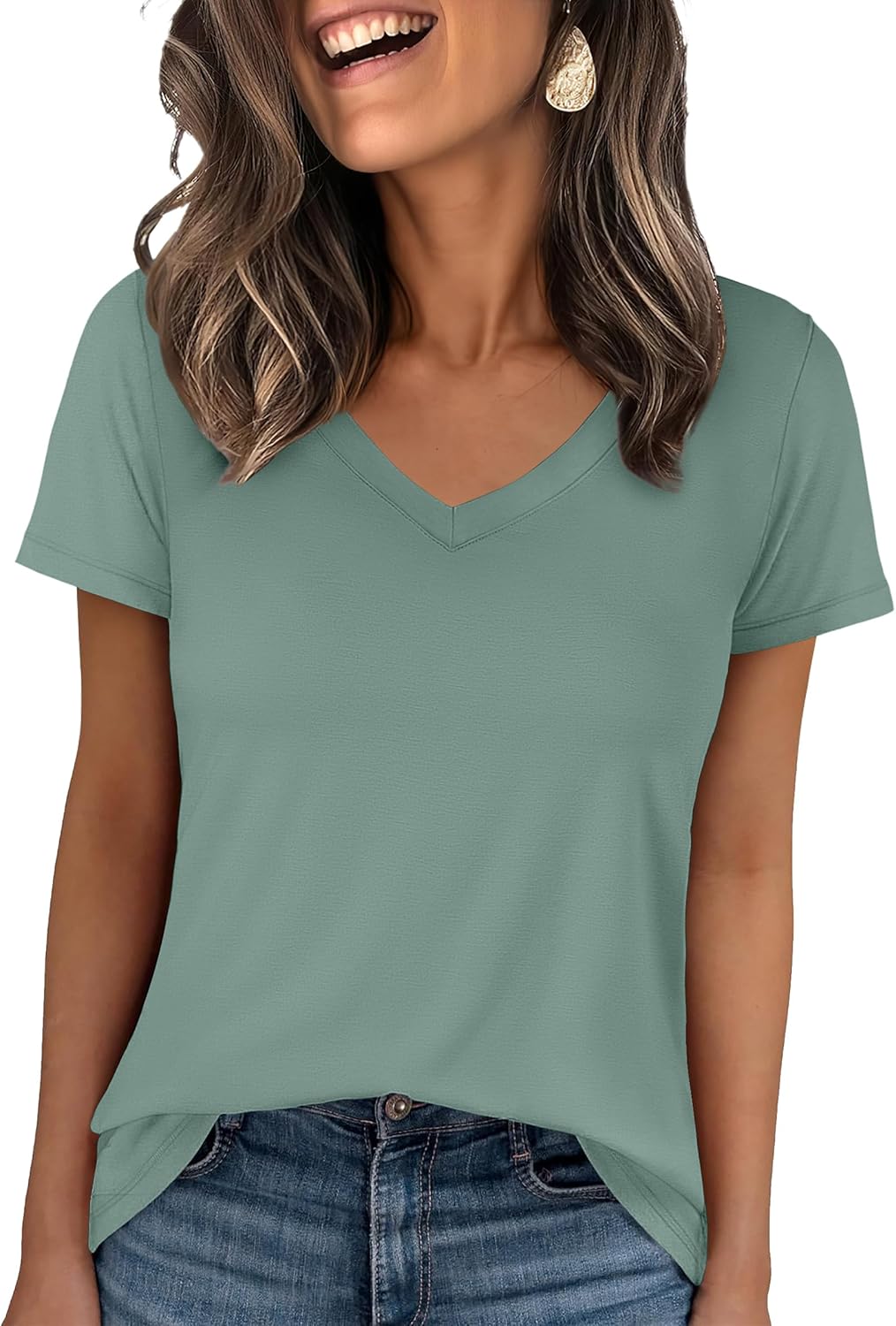 🌸Spring Sale 50% OFF👕Fashion Loose Solid Color Short Sleeve Top