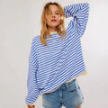 Striped crew neck color-block loose long-sleeved sweatshirt